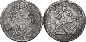 Roma. Clemente XI (1700-1721), Giovanni Francesco Albani. Mezza piastra 1702 A. II. CNI 1; M. 56; Berm. 2391. AG. 15.85 g. 36.50 mm. R. Montatura rimo...