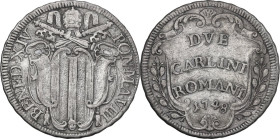 Roma. Benedetto XIV (1740-1758), Prospero Lambertini. Due carlini romani 1748 A. VIII. CNI 222; M. 151a; Berm. 2771. MI. 5.28 g. 27.00 mm. NC. BB.