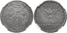 Roma. Sede Vacante (1758), Camerlengo Cardinale Girolamo Colonna. Quinto di scudo o doppio giulio. CNI 7; M. 4; Berm. 2887. AG. Encapsulated by NGC AU...