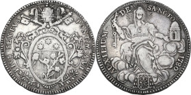 Roma. Pio VI (1775-1799), Giovanni Angelo Braschi. Scudo romano A. VI. CNI -; M. -; Cf. Berm. 2958. AG. 26.13 g. 41.50 mm. R. Tipologia con tiara radi...