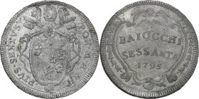 Roma. Pio VI (1775-1799), Giovanni Angelo Braschi. 60 baiocchi 1795 A. XXI. CNI -; M. -; Berm. 2972. MI. 22.35 g. 37.00 mm. RR. Molto raro. Tipologia ...
