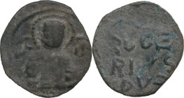 Salerno. Ruggero Borsa (1085-1111). Follaro con San Matteo. Bellizia 80; Travaini 1995 86; D'Andrea-Contreras (Normans) 32. AE. 4.86 g. 26.50 mm. Di m...