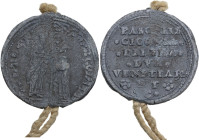 Venezia. Pasquale Cicogna (1585-1595). Bolla dogale. D/ San Marco nell'atto di consegnare il vessillo al Doge stante a sinistra. R/ PASCALIS COCONIA D...