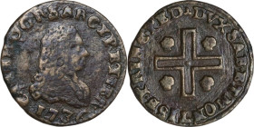 Carlo Emanuele III (1730-1773). Monetazione per la Sardegna. Mezzo cagliarese 1736. Sim. 58; Biaggi 835; MIR (Savoia) 971. CU. 1.05 g. 14.00 mm. Tracc...