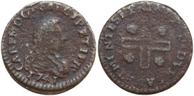 Carlo Emanuele III (1730-1773). Monetazione per la Sardegna. Mezzo cagliarese 1742. Sim. 59; Biaggi 835e; MIR (Savoia) 972a. CU. 1.34 g. 14.00 mm. Por...