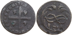 Carlo Emanuele III (1730-1773). Monetazione per la Sardegna. Cagliarese 1768. Sim. 57; Biaggi 834; MIR (Savoia) 970e. CU. 2.00 g. 17.50 mm. qBB.