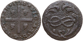 Vittorio Amedeo III (1773-1796). Monetazione per la Sardegna. Cagliarese 1788. Sim. 33; Biaggi 870; MIR (Savoia) 1009a. CU. 2.09 g. 16.50 mm. RR. qBB/...