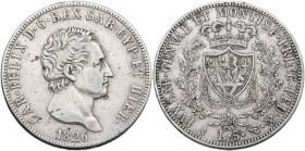 Carlo Felice (1821-1831). 5 lire 1826 Torino. Pag. (decimali) 71; MIR (Savoia) 1035i. AG. 24.80 g. 37.00 mm. Colpetto al ciglio. qBB.