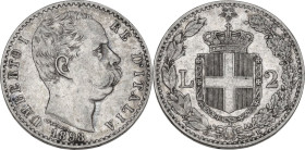 Umberto I (1878-1900). 2 lire 1898. Pag. (decimali) 599; MIR (Savoia) 1102c. AG. 9.97 g. 30.00 mm. R. BB.