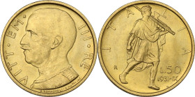Vittorio Emanuele III (1900-1943). 50 lire 1931 A. IX. Pag. (decimali) 657; MIR (Savoia) 1123a. AU. 4.38 g. 20.50 mm. SPL+.