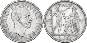 Vittorio Emanuele III (1900-1943). 20 lire 1927 A. VI. Pag. (decimali) 672; MIR (Savoia) 1128b. AG. 14.87 g. 35.50 mm. qBB/BB.