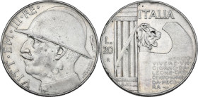 Vittorio Emanuele III (1900-1943). 20 lire 1928 A. VI. Pag. (decimali) 680; MIR (Savoia) 1129. AG. 19.81 g. 35.50 mm. NC. Leggeri colpetti al ciglio. ...