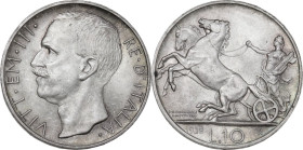 Vittorio Emanuele III (1900-1943). 10 lire 1928. Pag. (decimali) 693; MIR (Savoia) 1132e. AG. 10.00 g. 27.00 mm. NC. Di alta conservazione, metallo lu...