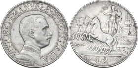 Vittorio Emanuele III (1900-1943). 2 lire 1908. Pag. (decimali) 732; MIR (Savoia) 1140a. AG. 9.95 g. 27.00 mm. BB.