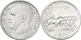 Vittorio Emanuele III (1900-1943). 50 centesimi 1919 bordo liscio. Pag. (decimali) 798; MIR (Savoia) 1150a. NI. 6.01 g. 23.80 mm. NC. qBB/BB.