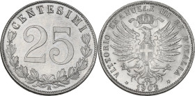 Vittorio Emanuele III (1900-1943). 25 centesimi 1902. Pag. (decimali) 827; MIR (Savoia) 1152a. NI. 21.50 mm. R. Conservazione altissima per questo tip...