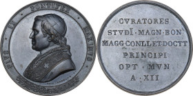 Bologna. Pio IX (1846-1878), Giovanni Mastai Ferretti. Medaglia A. XII, emessa dall'Università di Bologna per la visita del Papa. D/ Busto a sinistra ...