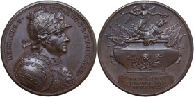Enrico V (1388-1422), Re d'Inghilterra. Medaglia s.d. (1731). D/ HENRICUS V D G ANGFR ET HIB REX. Busto elmato, coronato e laureato, che indossa coraz...