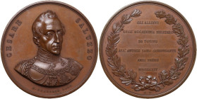 Cesare Saluzzo (1778-1853). Medaglia 1854 per la morte, gli allievi dell'Accademia Militare di Torino al loro Comandante. AE. 64.50 mm. Opus: G. Ferra...