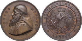 Guido Monaco (991-1050 ca). Medaglia celebrativa 1882. D/ GUIDO MONACO. Busto a sinistra con saio; sotto: LUIGI GORI INC. R/ II SETTEMBRE MDCCCLXXXII ...