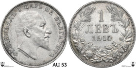 Bulgaria. Ferdinand I (1908-1918). Lev 1910. KM 28. AR. 5.00 g. 23.00 mm. Encapsulated by Classical Coin Grading AU 53.