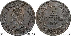 Bulgaria. Ferdinand I (1887-1908). 2 stotinki 1912, Kremnitz mint. KM 23. AE. 2.03 g. 20.00 mm. Encapsulated by Classical Coin Grading AU 55.