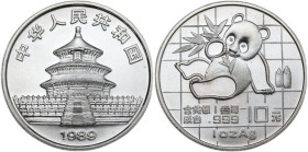 China. AR 10 Yuan 1989, Panda. AR. 31.10 g. 40.00 mm. MS.