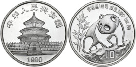 China. AR 10 Yuan 1990, Panda. AR. 31.10 g. 40.00 mm. MS.
