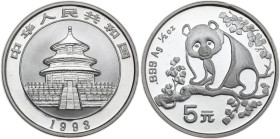 China. AR 5 Yuan 1993, Panda. AR. 15.55 g. 33.00 mm. MS.