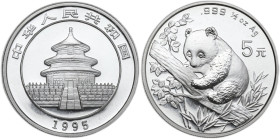 China. AR 5 Yuan 1995, Panda. AR. 15.55 g. 33.00 mm.