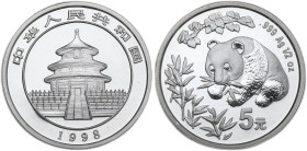 China. AR 5 Yuan 1998, Panda. AR. 15.55 g. 33.00 mm. MS.