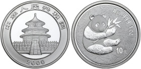 China. AR 10 Yuan 2000, Panda. AR. 31.10 g. 40.00 mm. MS.