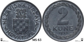 Croatia. Independent State (1941-1945). 2 kune 1941. KM 2. Zn. 2.22 g. 19.00 mm. Encapsulated by Classical Coin Grading MS 63.