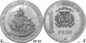 Dominican Republic. Fourth Republic (1966- ). Peso 1988 PIEDFORT 500th Anniversary of Discovery and Evangelization of America. AR. 31.13 g. 34.00 mm. ...
