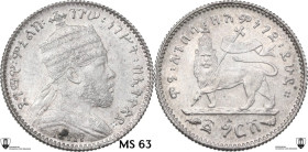Ethiopia. Menelik II (1889-1913). Gersh 1895 (1903). KM 13. AR. 1.41 g. 16.00 mm. Encapsulated by Classical Coin Grading MS 63.