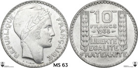 France. Third republic (1870-1940). 10 francs 1938. KM 878; Gad. 801. AR. 10.02 g. 27.00 mm. Encapsulated by Classical Coin Grading MS 63.