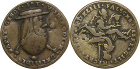 Germany. Early Satirical Anti-Catholic Medal 1543 (in Roman numerals). Mitchiner, Jetons 3014. AE. 10.73 g. 37.50 mm. F/About VF.