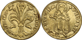 Hungary. Ludwig I (1342-1382). Florin, Körmöcbánya (Kremnitz) mint, circa 1342-1353. Huszár 512; Fried. 3. AV. 3.54 g. 21.00 mm. R. About EF.