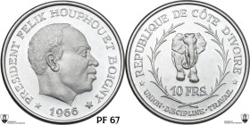 Ivory Coast. Republic (1960- ). 10 francs 1966. KM 1. AR. 25.08 g. 34.00 mm. Encapsulated by Classical Coin Grading PF 67 CAMEO.