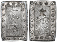 Japan. Edo Period (1603-1868). AR Ichi Bu Gin, Tokyo mint, 1837-1854. Hartill (Jap.) 9.80; Hartill 9.80. AR. 8.77 g. 24.5 x 16.5 mm. About EF.