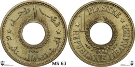 Lebanon. Republic (1943- ). Piastre 1955. KM 19. AL/AE. 2.04 g. 18.00 mm. Encapsulated by Classical Coin Grading MS 63.