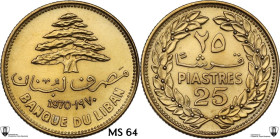 Lebanon. Republic (1943- ). 25 piastres 1970. KM 27.1. NI/BR. 4.00 g. 24.00 mm. Encapsulated by Classical Coin Grading MS 64 PROOFLIKE.