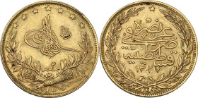 Ottoman Empire. Mehmet V (1327-1336 AH/ 1909-1918 AD). 100 kurush 1327/2 AH (1909). KM 776; Fried. 61. AV. 7.19 g. 22.00 mm. AU.