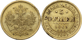Russia. Alexander II (1855-1881). 5 roubles 1863, St. Petersburg mint, СПБ-МИ. KM YB26; Bitkin 24; Fried. 163. AV. 6.47 g. 22.50 mm. Marks. From jewel...