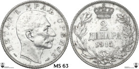 Serbia. Peter I (1903-1918). 2 dinara 1915. KM 26.3. AR. 9.96 g. 27.00 mm. Encapsulated by Classical Coin Grading MS 63.