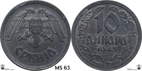 Serbia. German Occupation (1941-1944). 10 dinara 1943. KM 33. Zn. 6.00 g. 26.00 mm. Encapsulated by Classical Coin Grading MS 63.