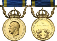 Sweden. Gustaf VI (1950-1973). Badge of honor 1962, awarded to K. O. Larsson. With a sospension ornament in the shape of a crown. With original ribbon...