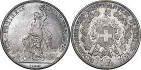 Switzerland. Shooting Festival. 5 francs 1872, Zurich. HMZ 2-1343i. AR. 25.00 g. 37.00 mm. Cabinet tone. AU.