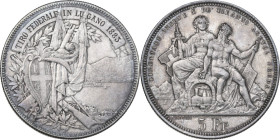 Switzerland. Federal Shooting. 5 francs 1883, Lugano. HMZ 2-1343n. AR. 25.00 g. 37.00 mm. XF/AU.