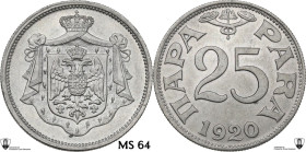 Yugoslavia. Peter I (1918-1921). 25 para 1920. KM 3. CU/NI. 5.68 g. 24.00 mm. Encapsulated by Classical Coin Grading MS 64.